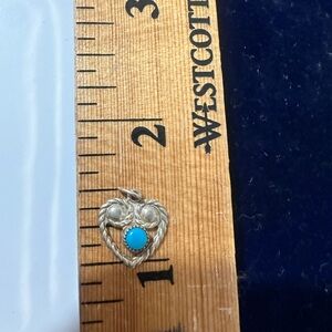 Tiny vintage Silver Heart Pendant with Turquoise Accent